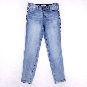 Knox Rose‎ Jeans Skinny Embroidered Side Panel Blue Boho Chic Cozy Core Indie